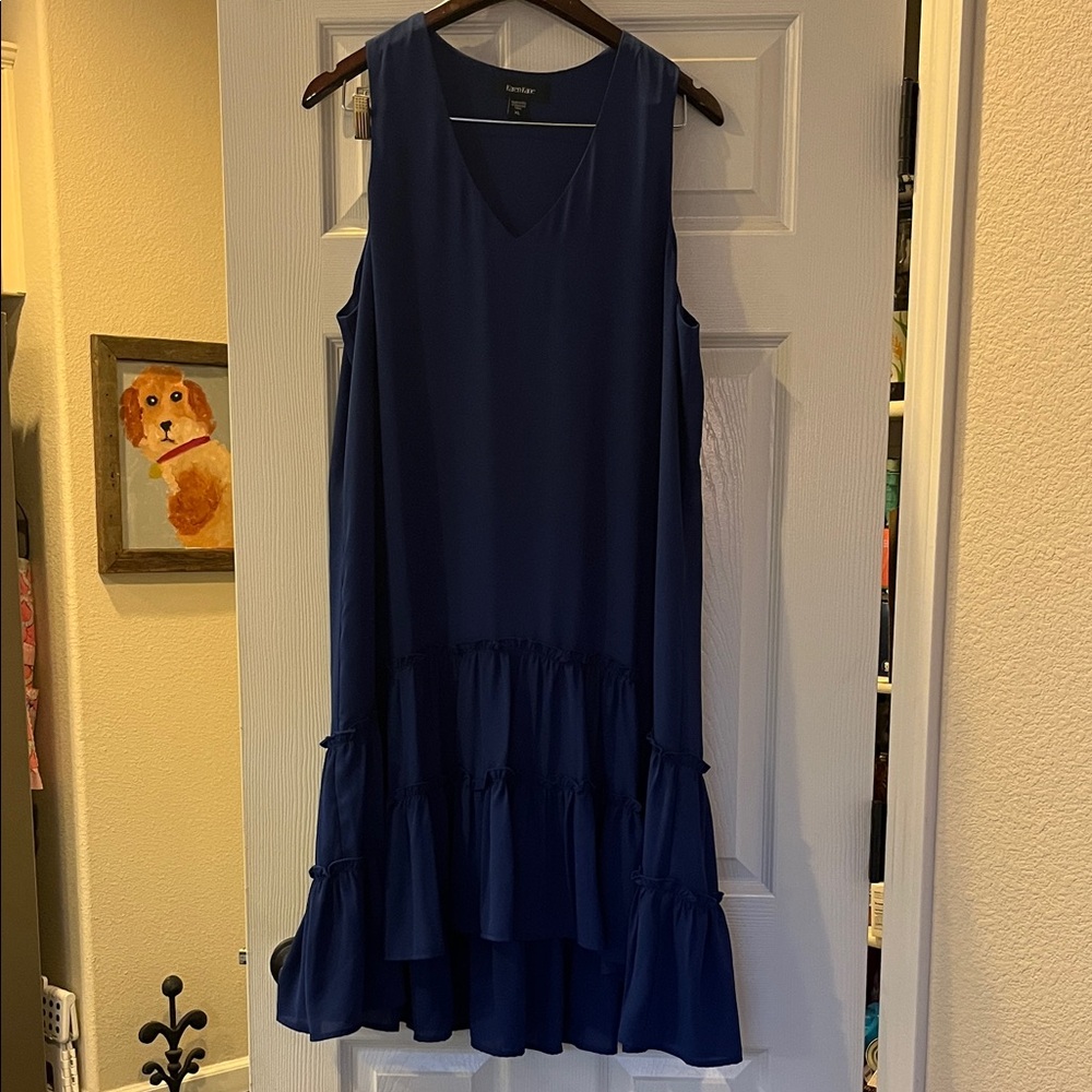 Karen Kane Navy Ruffle Midi Dress